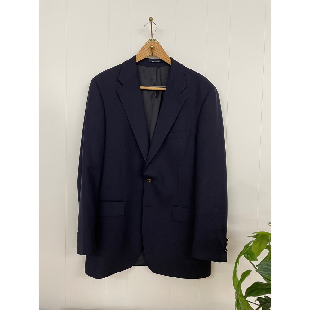 Chaps Ralph Lauren Mens Navy Blue 100% Wool Blazer Gold Crest Button 42 T Canada